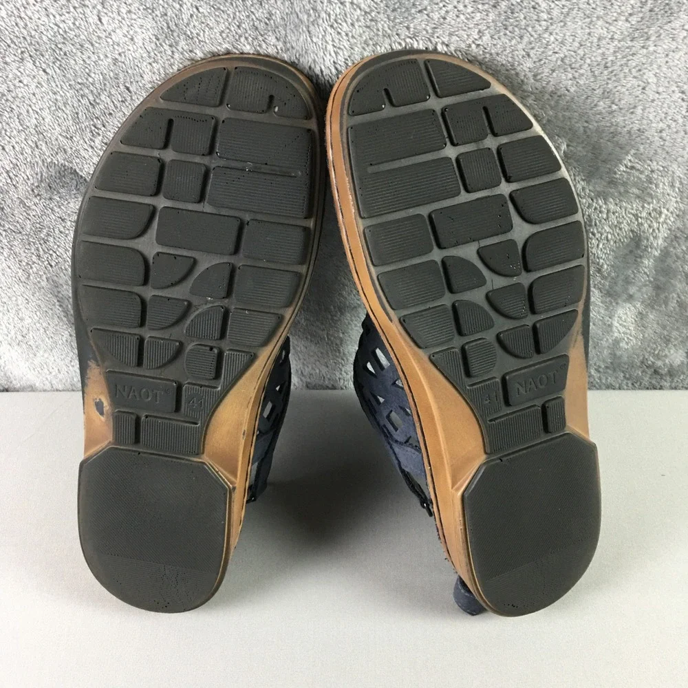 Naot Amadora Women Sandals 41 10-10.5 Blue Leather Laser Cut Straps Shoes